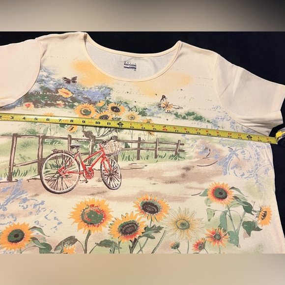 EUC Basic Editions Yellow T-Shirt Bicycle Sunflower Sparkle embellishments 2XL - Picture 5 of 7